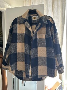 Vintage Plaid Wool Shacket - Navy & Tan